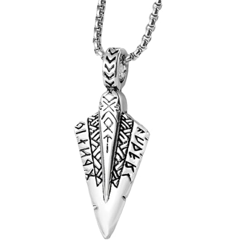 NHQZ Acero Flecha Collar con Vikingo Runas Collar Amuleto Hiphop Estilo Punk Hombres Collar de Plata Vintage Vikingo Tótem Regalo de Cumpleaños