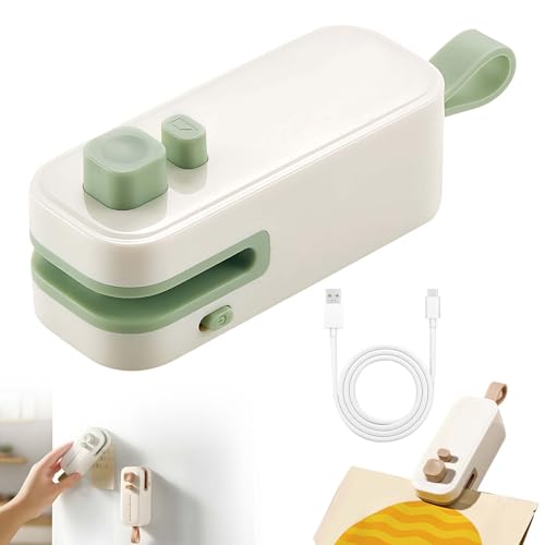 Mini Bag Sealer with Cutter and Magnet, 2026 New Rechargeable Portable Resealer Machine for Snack Plastic Bags, Upgrade 2 in 1 Bag Sealer Heat Seal with Cutter Food Storage Travel (Green)