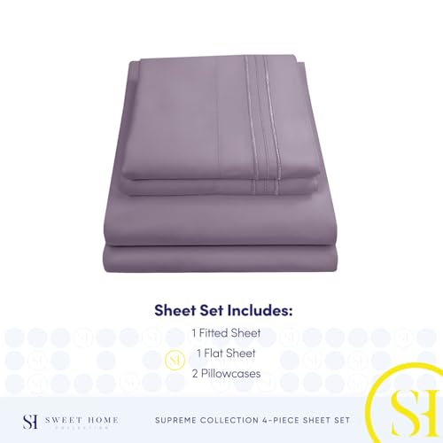Queen Size Bed Sheets - Breathable Luxury Sheets with Full Elastic & Secure Corner Straps Built In - 1800 Supreme Collection Extra Soft Deep Pocket Bedding Set, Sheet Set, Queen, Plum