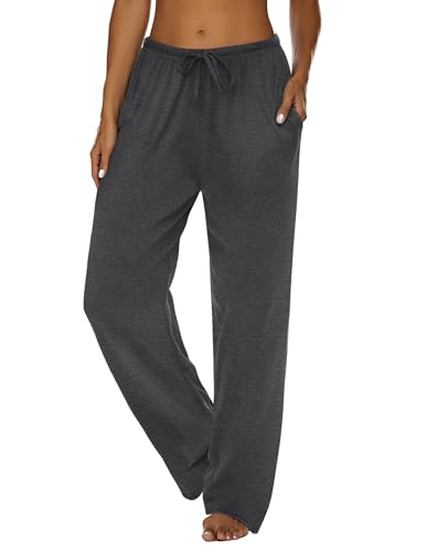 Image of Ekouaer Women Pajama Pants Comfy Pj Bottom with Pockets Stretch Plaid Sleepwear