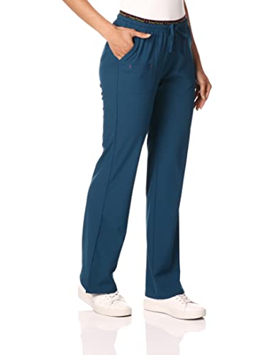 HeartSoul Drawstring Scrub Pants for Women, Stretch Performance Fabric 20110P, L Petite, Caribbean Blue