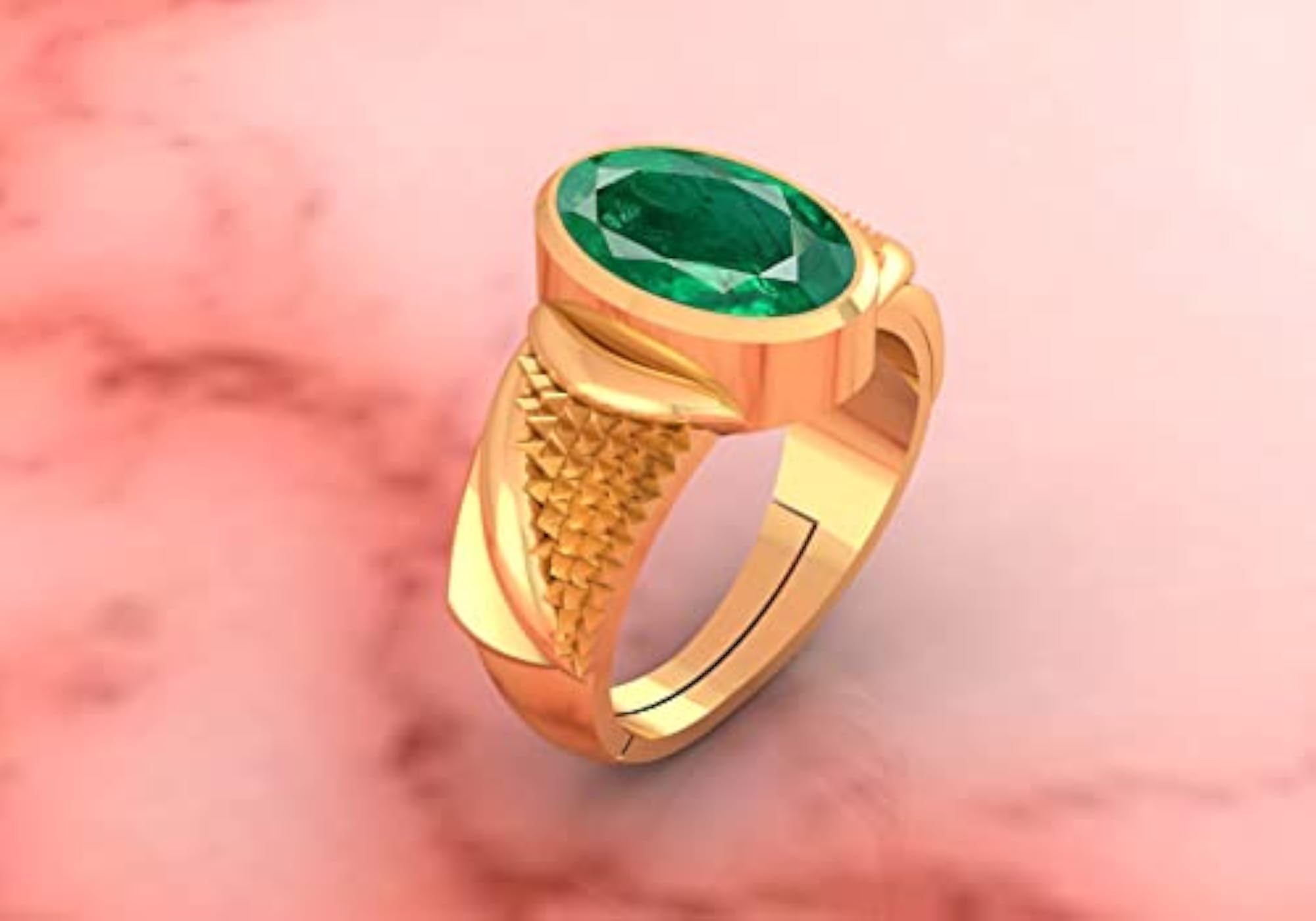 Women's Adjustable Gold Plated 925 Silver Emerald Ring