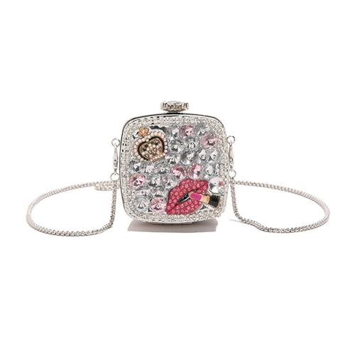 Sac à bandoulière femme acrylique strass argenté petit sac de soirée rigide
