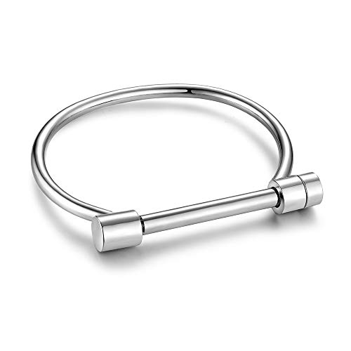 Carweilon Cuff Bracelet Bangle Bar Screw Shackle Novelty High Polished Stainless Steel Jewelry For Men Women Unisex Girls Boy (White Silver) #TOP2