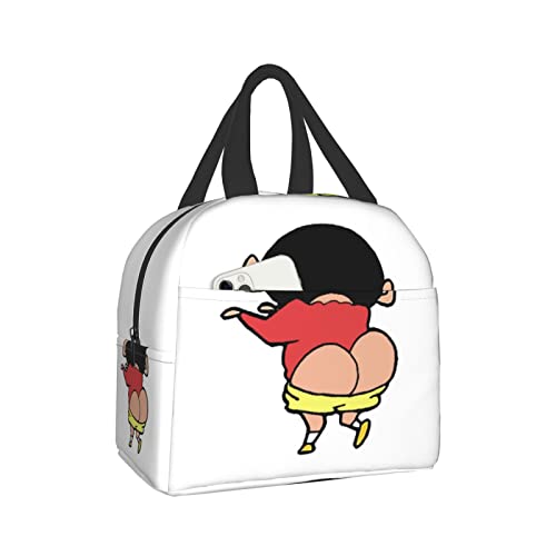 クレヨンしんちゃん 保冷 がま口 ランチバッグ ブラック お弁当箱 保温 保冷バッグ ファスナー付き コンパクト お弁当袋 ソフトクーラーバッグ トート・エコバッグ