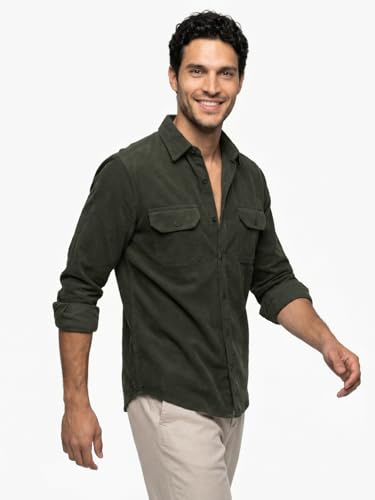 Image of Urbano Fashion Men's Corduroy Full Sleeve Regular Fit Solid Overshirt with Utility Pockets