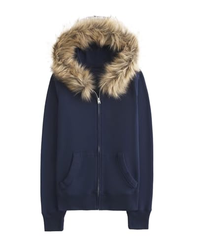 Lauweion Womens Faux Fur Trim Zip-Up Hoodie Fleece Lining Casual Oversized Hooded Sweatshirt with Pockets