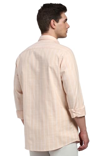 Image of Peter England Men's Cotton Slim Fit Distant Striped Casual Shirt | Full Sleeves, Office Wear