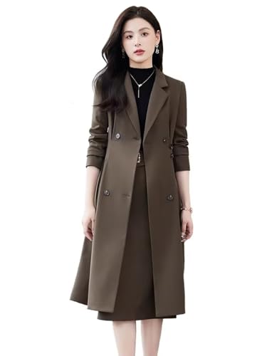 Womens Mid Length Suit Set Winter Smart Casual Overcoat Pencil Skirt Separates-Coat & Skirt
