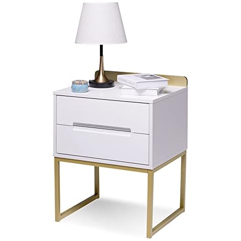 White Gold Nightstand with 2 Drawers Cover