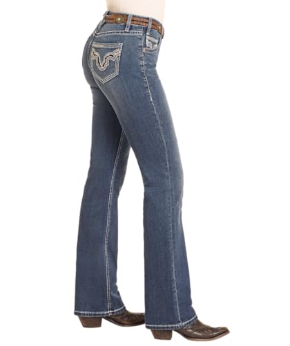 Rock & Roll Denim Women's Mid Rise Cowhide Embroidered Bootcut Jeans3