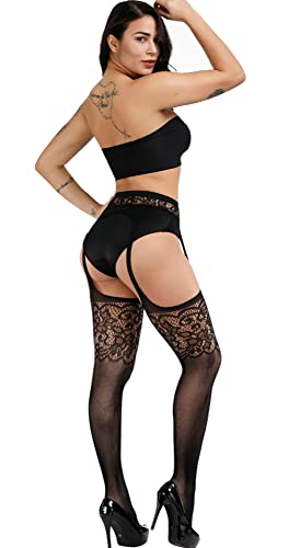 Image of Womens Suspender Pantyhose High Waist Fishnet Tights Fishnet Stockings Thigh High Stockings