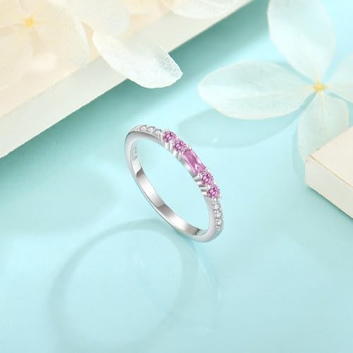 Stackable Eternity Ring for Women 925 Sterling Silver Baguette Cut Birthstone Ring for Her Size 5-104