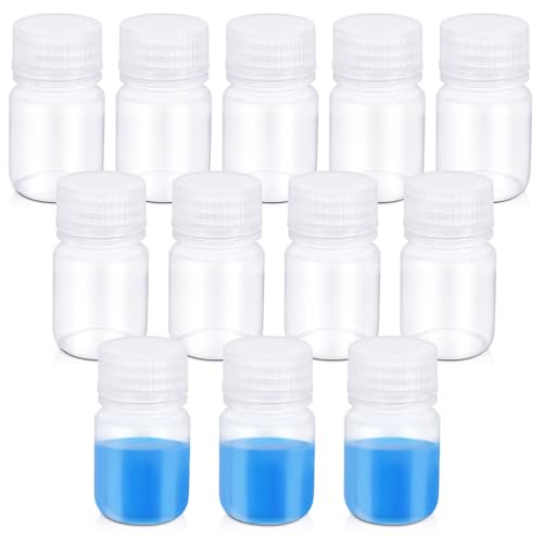 UMETASS 12 Pack 1oz Plastic Bottles with Lids - Wide Mouth BPA-Free Leak-Proof Sample Containers for Lab Reagents Pills Cosmetics Travel Toiletries & Essential Oils Storage (Transparent 1OZ/30ML)