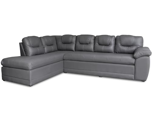 Consejos para Comprar Sala Piel del mes. 50 Genérico Sala Esquinera de Piel Genuina Sofá y Cheise Longue, Lado Izquierdo, Color Gris Oxford, Mod. Verona