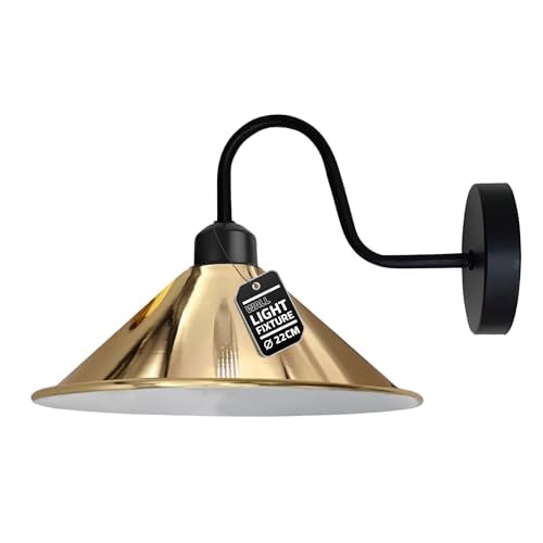 Led Wall Lights Indoor Modern French Gold Brass 22cm Cone Shaped Shade Swan Neck Led Sconce Fittings Not Battery Operated Wall Lamp for Living Room, Bedroom, Hallway — image 1