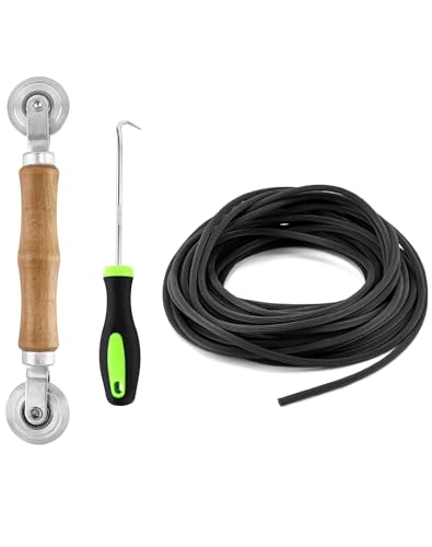 QWORK® 3 IN 1 Fliegengitter Reparatur Set, Kederleisten Haken + Doppelrad Dichtungseinroller + Gummi Kedergummi 5mm x 15m