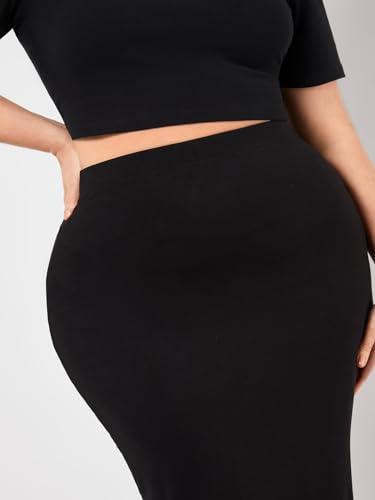 Women's Plus Size High Waisted Bodycon Skirt Basic Pencil Midi Skirts4