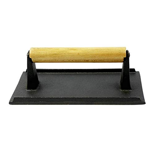 VIGAN Grillwerkzeug Gusseisen Holzgriff Steak Fleisch Presse Grill Druckplatte (A:Quadratisches Gitter)