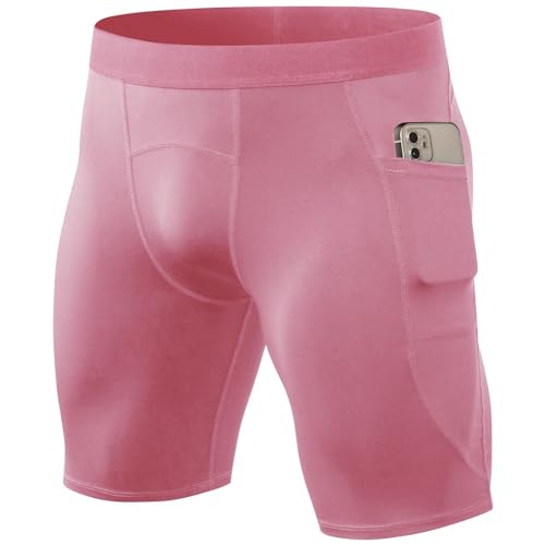 SPVISE Pink Compression Bike Shorts for Men with Pocket, Spandex Athletic Basketball Short...