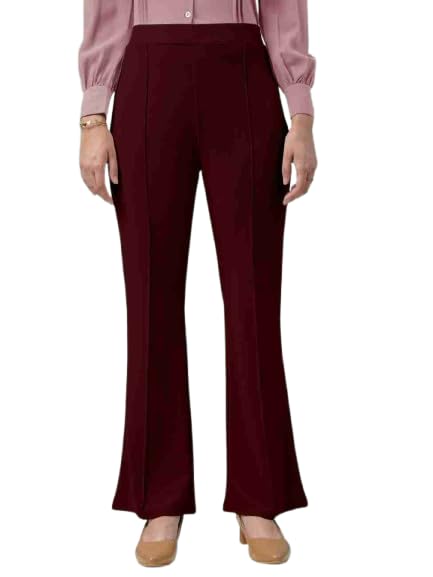 Image of Women's High-Rise Straight Leg Trousers, Relaxed Fit, Flared Style, Lint Free, Pack of 1