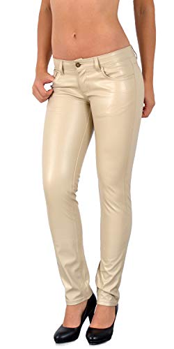ESRA Damen Lederhose Damen Hose tiefer Bund in Leder Optik Straight-Fit...