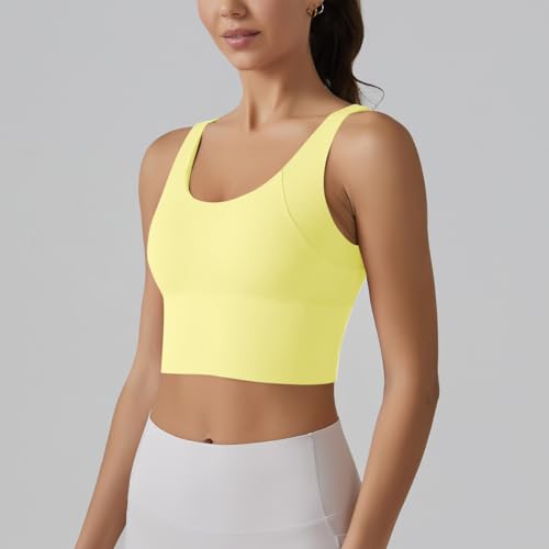 Image of ABOCIW Longline Sports Bra for Women V Back Wireless Padded Medium Support Yoga Bra Workout Crop Tank Tops