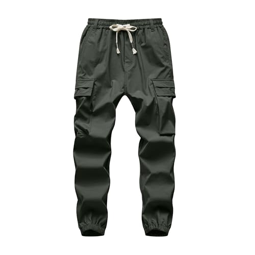 VEXALON Boy's Cargo Joggers Pants Youth Quick Dry Hiking Lightweight Pants for Sports Outdoor Sweatpants with Zipper Pockets-HZ-202-Army Green-10