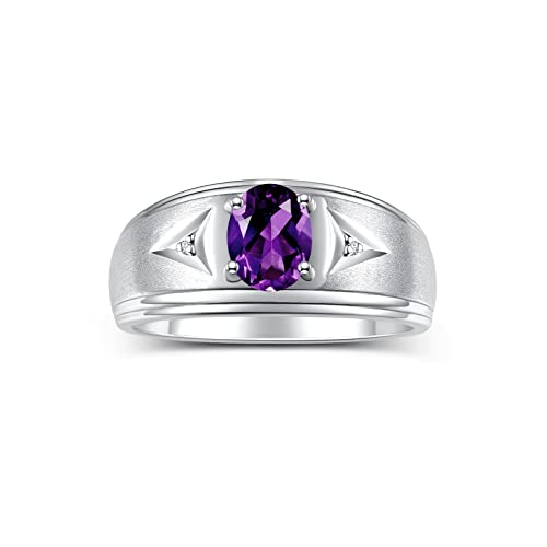 Image of Rylos Men's Rings Classic Design 8X6MM Oval Gemstone & Sparkling Diamond Ring - Color Stone Birthstone Rings for Men, Sterling Silver Rings in Sizes 8-13. Elevate Your Style with Timeless Elegance!