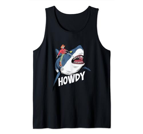 Howdy | Cowboy Western Wild West | Skeleton Riding Shark Tank Top