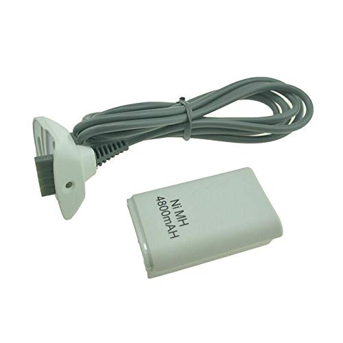 Cotchear 4800mAh Battery Pack + Charger Cable for Xbox 360 Controller Replacement Battery + Charger Cable for Xbox 360 Wireless Controller - White