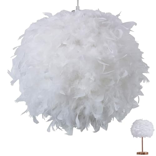 Feather Light Shade 30Cm Feather Lampshades for Living Room & Bedroom Fluffy Shade for Table Floor & Ceiling Lamps (White)