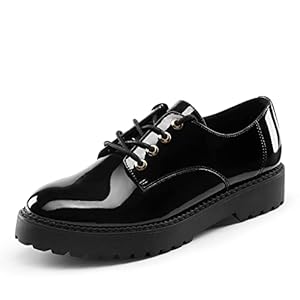 DREAM PAIRS Womens Lace Up Formal Shoes in Black Ladies Flat Low Heel Smart Derby Vintage Oxfords