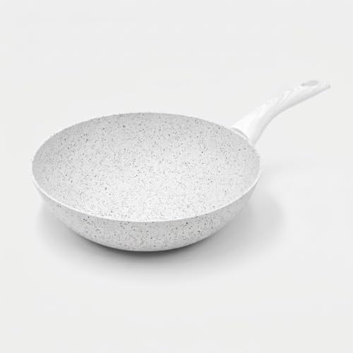 Padella wok saltapasta 28cm in alluminio antiaderente Bisetti Stonewhite