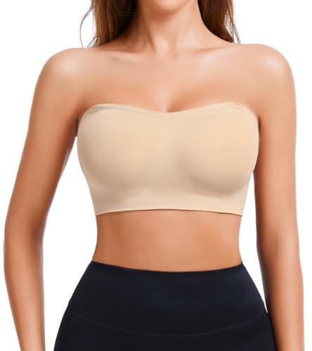 Strapless Bra for Women, Seamless Padded Bandeau Bra, Wireless Non-Slip Push Up Tube Top Bralette