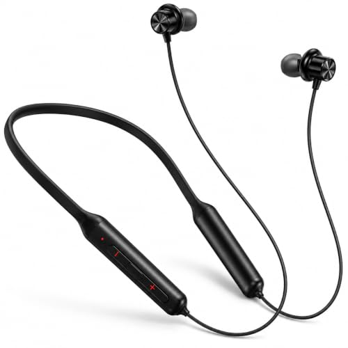 Image of Bouncefit Bluetooth Wireless Mangentic On /Off Neckband, 40 Hours Battery, Fast Charge, IPX7, Low Latency, in Ear Bluetooth Neckband with Mic Earphones (Black) CC