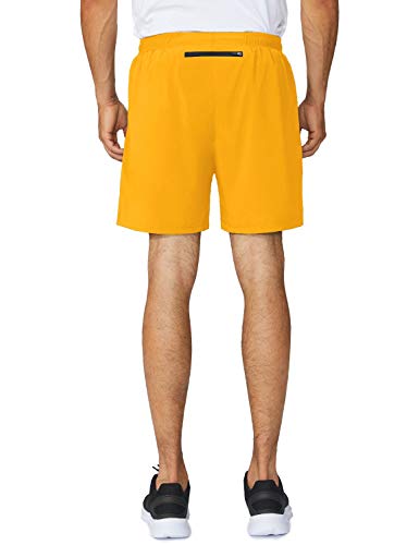 image for BALEAF Men's 5 Inches Running Athletic Shorts Zipper Pocket Yellow Siz