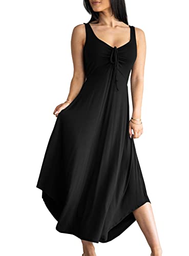 Image of Langwyqu Womens 2026 Summer Sleeveless Tank Dress Empire Waist Asymmetrical Flowy Casual Maxi Dresses