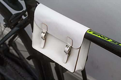 London Craftwork Bicycle Frame Bag Handcrafted Natural Leather White 8.6"x6.5"x2" - Image 4