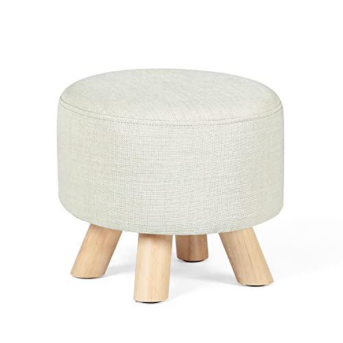 Homebeez Taburete otomano redondo de tela, reposapiés pequeño con patas antideslizantes (tela beige)