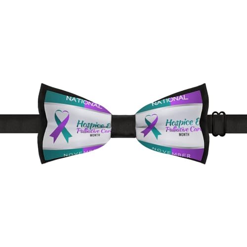 GoasNei Purple Green Ribbon Hospice And Palliative Care Awareness Bow Tie for Men Adjustable Necktie Funny Tie Neck Ties for Weddings Party