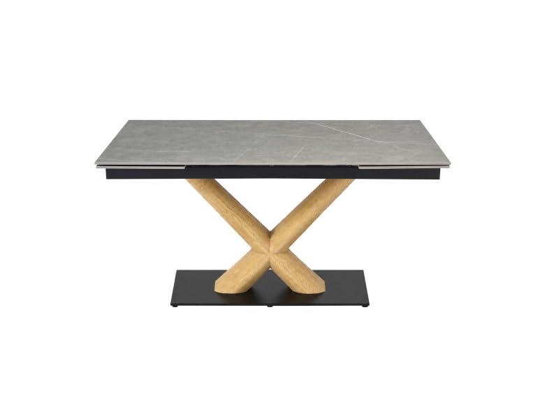 Belhome Table Extensible céramique Gris laqué 180/260cm Pieds métal - UNIK