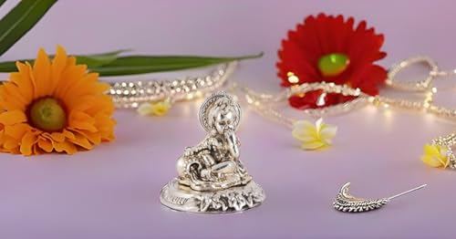 Image of Lavanaya Silver - Silver Finish Laddu Gopal Idol for Home Temple - Decorative Bal Krishna Murti for Pooja & Gifting - Handcrafted Metal Statue (Small Size)