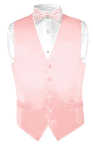 Men's SILK Dress Vest & Bow Tie Solid LIGHT PINK Color BowTie Set