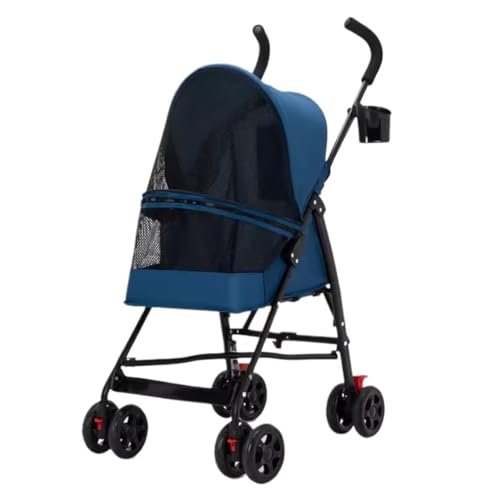TOTIKI Carrito Mascotas Cochecito Plegable para Mascotas con 4 Ruedas, Portátil para Perros Y Gatos Bolsillo, Portavasos para Pequeños Accesorios(Blue)