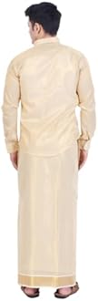 Fashily Men's Traditional Indian Shirt and Dhoti Set, Full Sleeves Tissue Silk Cotton Shirt With Dhoti 2 metres for men