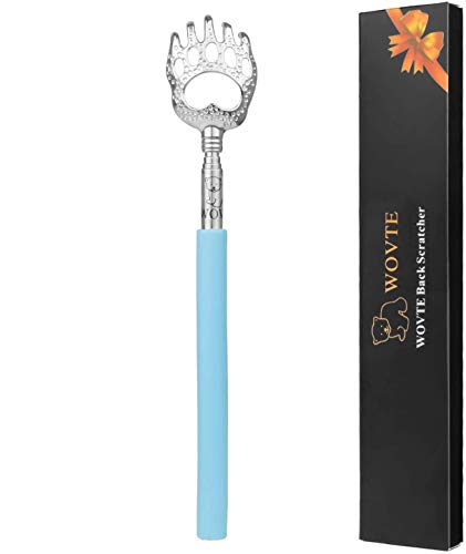 孫の手 まごの手 クリスマスギフト WOVTE 伸縮 携帯 伸びる孫の手 ステンレス製 かゆいところに届く 伸縮自在 伸長時約58ｃｍ (ブルー)