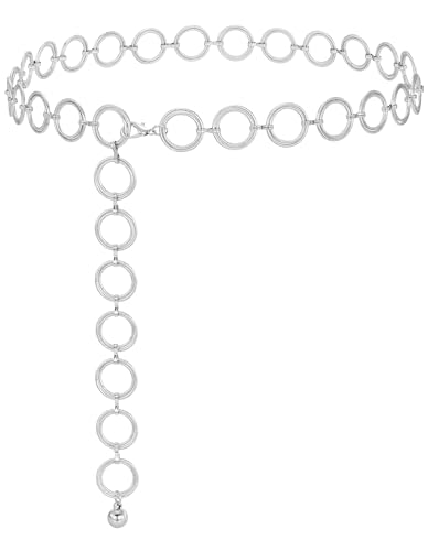 SUOSDEY Silver Waist Chain Belt for Women,Fashion Metal Adjustable Chain Belts for Dresses