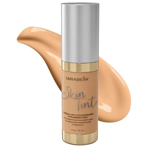Mirabella Skin Tint Creme Liquid Foundation Makeup, Oil-Free Mineral Foundation for Medium Coverage - w/Hyaluronic Acid, Squalane, & Allantoin for All Skin Types - IIN Neutral Cover