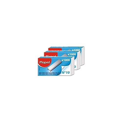MAPED Pack of 3 Boxes of 1000 No10 Staples Zinc Plated, Silbergrau, N° 10